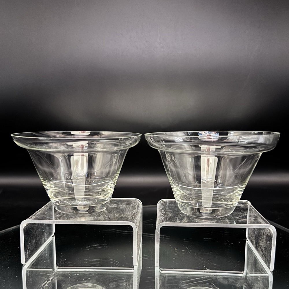 (2) MCM V-Shaped Stemless Martini Cocktail Glasses‎ Curved Rim Clear Glass